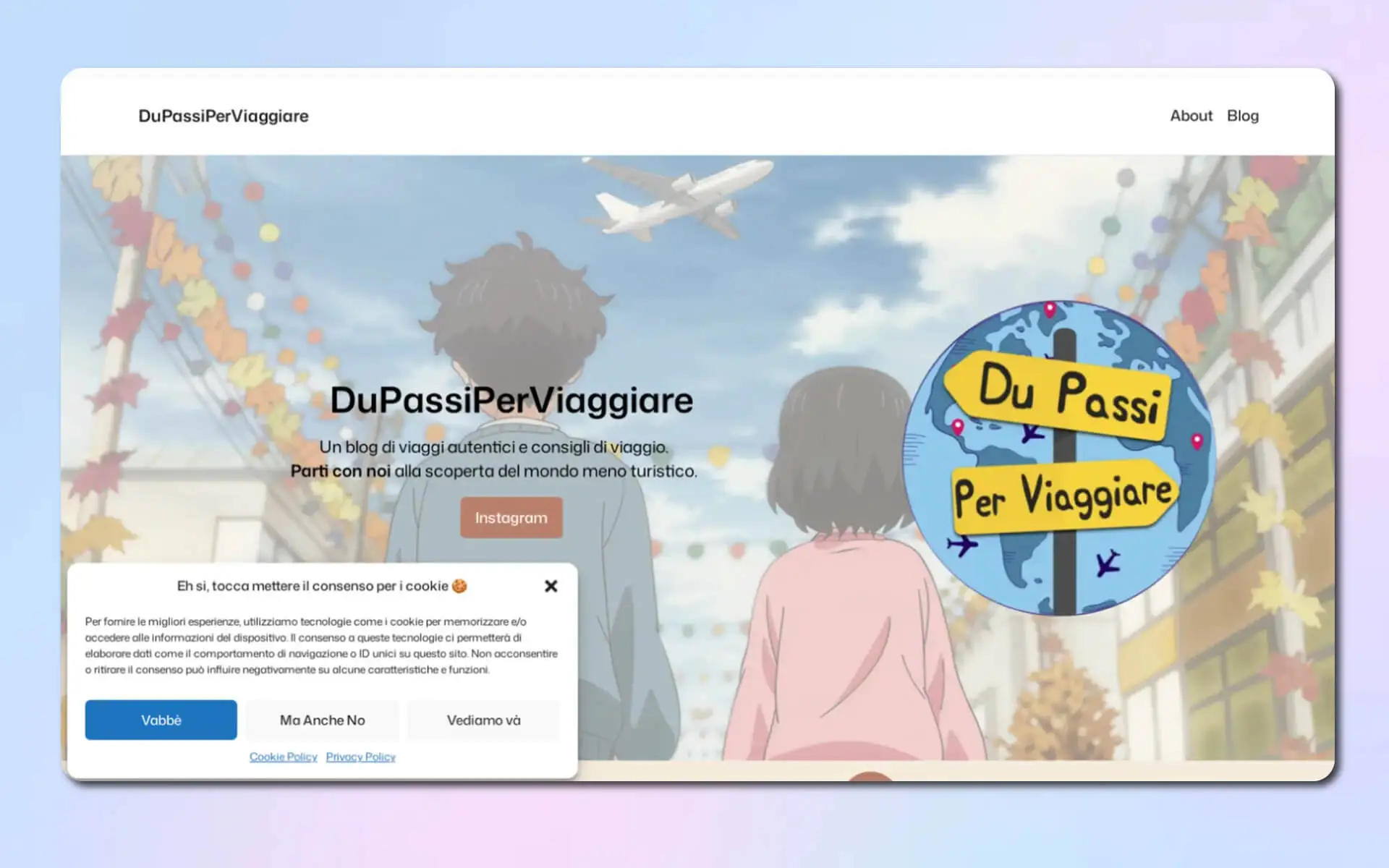 Screenshot del sito web DuPassiPerViaggiare
